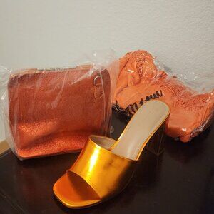 The Drop Women's Pattie High Block-Heeled Mule Sandal metallic orange - Size 7.5